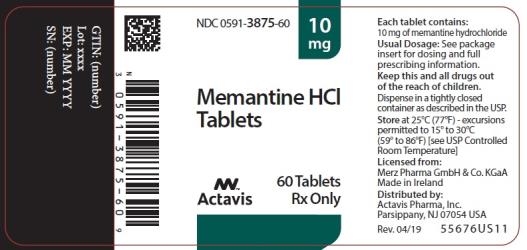 PRINCIPAL DISPLAY PANEL
NDC 0591-3875-60
10 mg
Memantine HCl
Tablets
Actavis
60 Tablets
Rx Only
