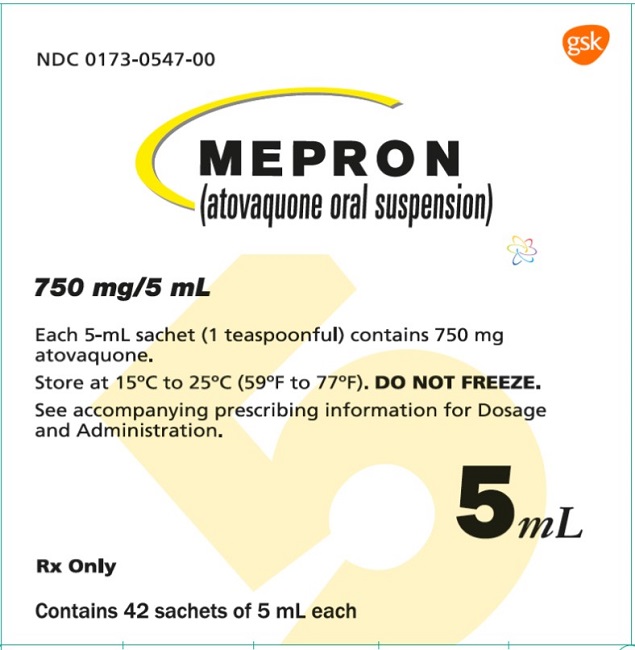 Mepron 750 mg 42 count sachet carton
