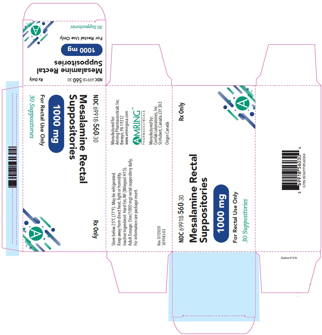 Mesalamine Rectal Suppositories 1000 mg Carton Label