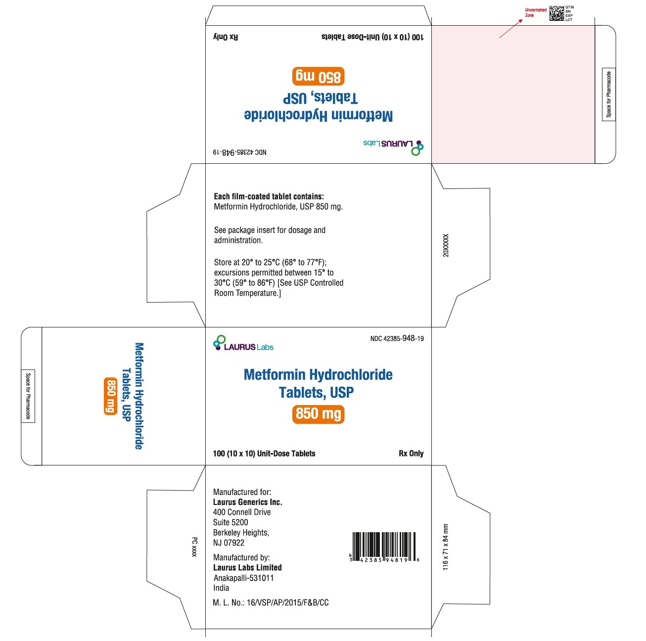 PRINCIPAL DISPLAY PANEL -850 mg - Blister Carton - 100 (10 x 10) Unit-Dose Tablets