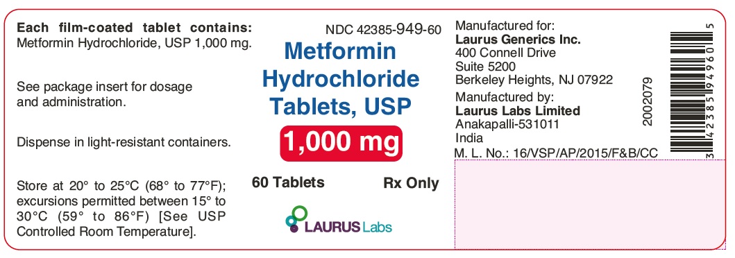 Metformin Hydrochloride Tablets, USP 1,000 mg 60 Tablets
