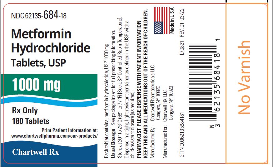 Metformin Hydrochloride Tablets-1000mg-NDC 62135-684-18- 180s Label