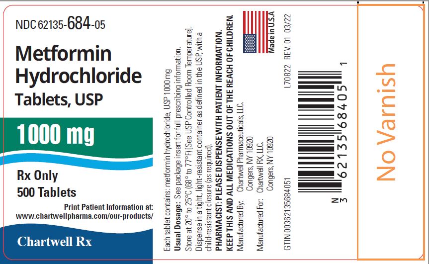 Metformin Hydrochloride Tablets-1000mg-NDC 62135-684-05- 500s Label