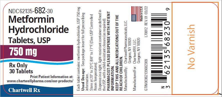 Metformin Hydrochloride Tablets-750mg-NDC 62135-682-30- 30s Label