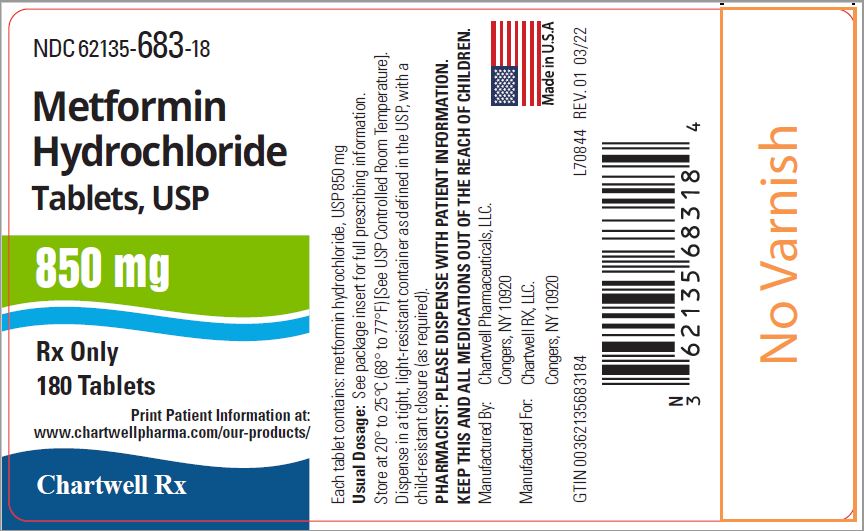 Metformin Hydrochloride Tablets-850mg-NDC 62135-683-18- 180s Label