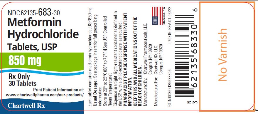 Metformin Hydrochloride Tablets-850mg-NDC 62135-683-30- 30s Label