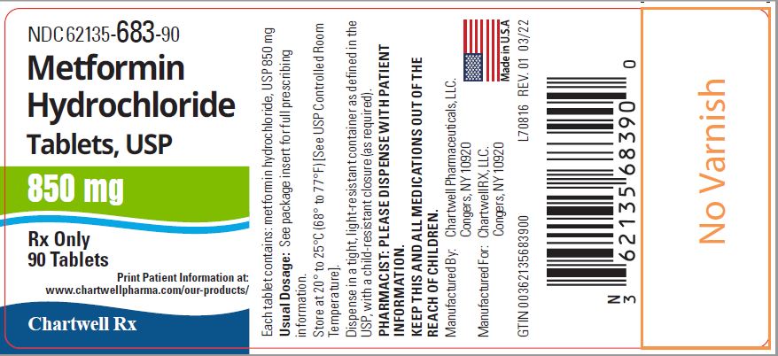Metformin Hydrochloride Tablets-850mg-NDC 62135-683-90- 90s Label