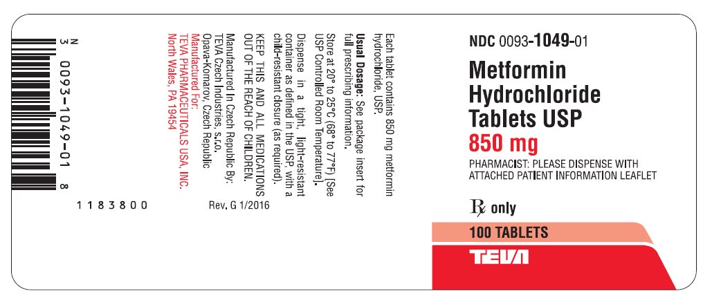 Metformin Hydrochloride 850 mg 100s Tablets Label