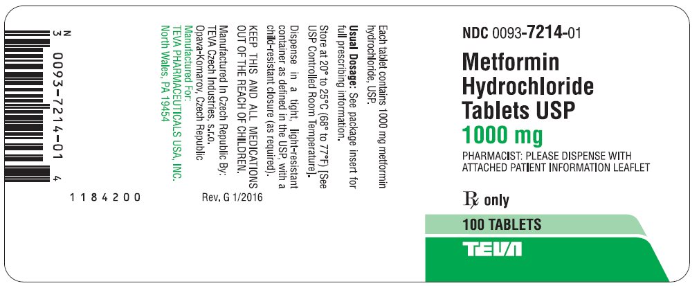 Metformin Hydrochloride 1000 mg 100s Tablets Label