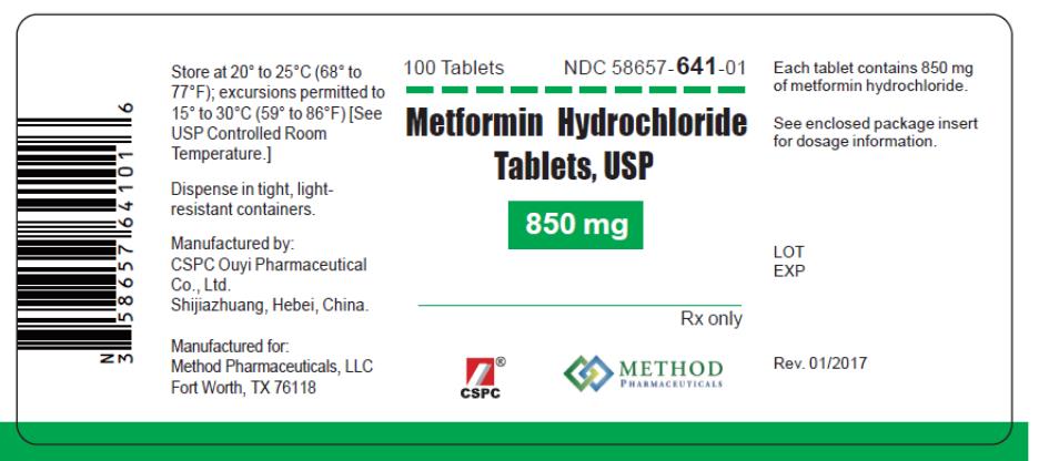PRINCIPAL DISPLAY PANEL
NDC 58657-641-01
Metformin Hydrochloride 
Tablets, USP
850 mg
100 Tablets
Rx Only
