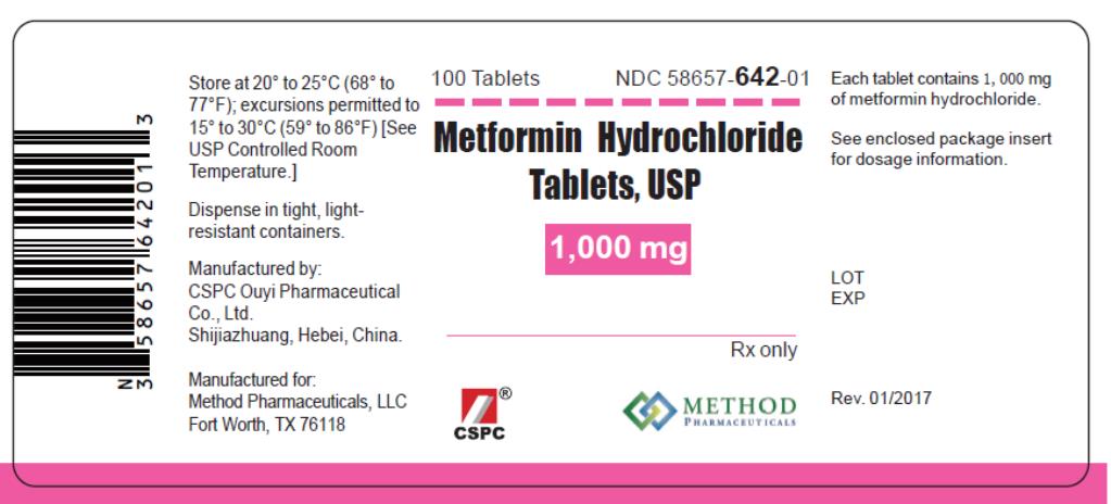PRINCIPAL DISPLAY PANEL
NDC 58657-642-01
Metformin Hydrochloride 
Tablets, USP
1000 mg
100 Tablets
Rx Only
