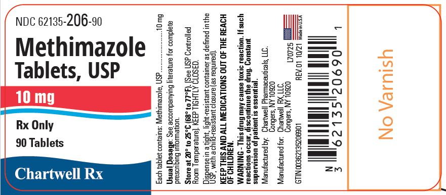 Methimazole Tablets, USP 5 mg - NDC 62135-205-90 - 90 Tablets Label