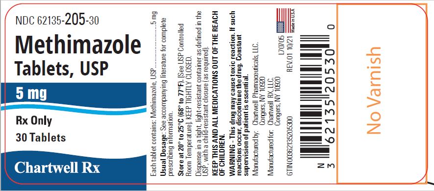 Methimazole Tablets, USP 5 mg - NDC 62135-205-30 - 30 Tablets Label