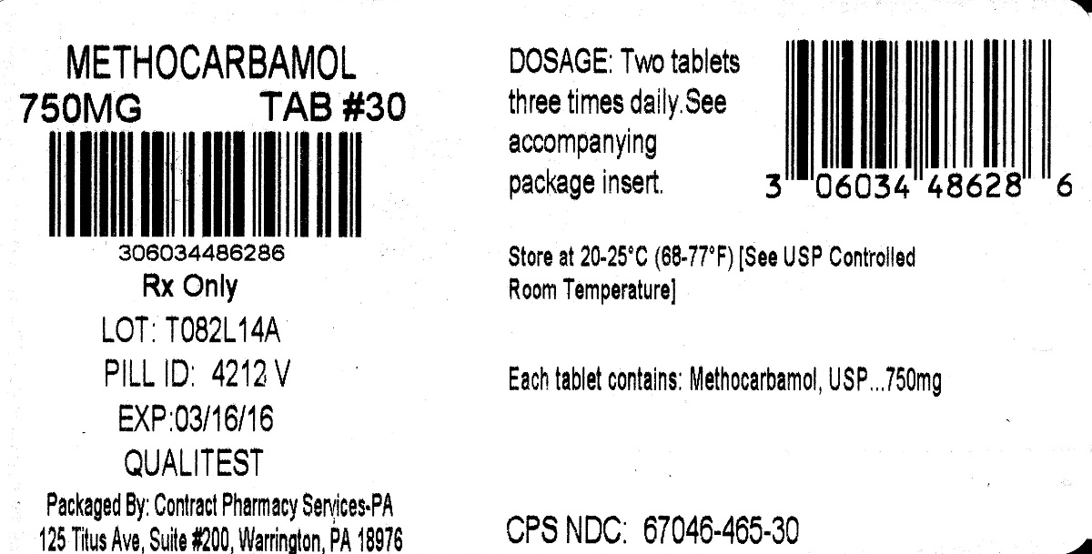 This is an image of the Methocarbamol Tablets, USP 750mg 100ct label.