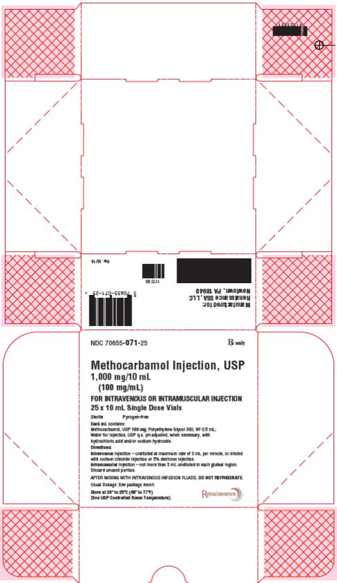 PRINCIPAL DISPLAY PANEL NDC 70655-071-25 Methocarbamol Injection, USP 1,000 mg/ 10 mL (100 mg/ mL) 25 x 10 mL Single Dose Vials Rx Only
