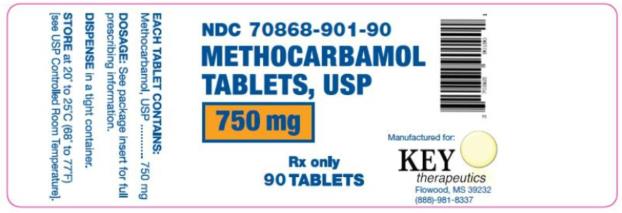 PRINCIPAL DISPLAY PANEL
NDC 70868-901-90 
METHOCARBAMOL
TABLETS, USP
750 mg
Rx only
90 TABLETS 
EACH TABLET CONTAINS: 
Methocarbamol, USP ………. 750 mg
DOSAGE: See package insert for full prescribing information.
DISPENSE in a tight container
STORE at 20 to 25°C (68° to 77°F) 
[see USP Controlled Room Temperature].
Manufactured for: 
KEY therapeutics 
Flowood, MS 39232 
(888)-981-8337
