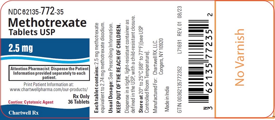 Methotrexate Tablets USP, 2.5 mg – NDC 62135-772-35 - 36 Tablets Bottle Label