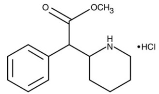 The chemical structure for methylphenidate HCl