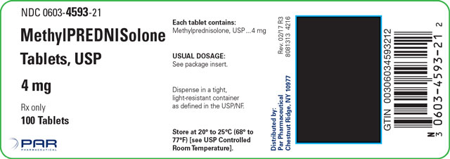 This is an image of the MethylPREDNISolone Tablets, USP 4 mg 100 count label.