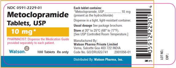 PRINCIPAL DISPLAY PANEL
NDC 0591-2229-01
Metoclopramide Tablets, USP
10 mg 
100 Tablets
Rx Only
