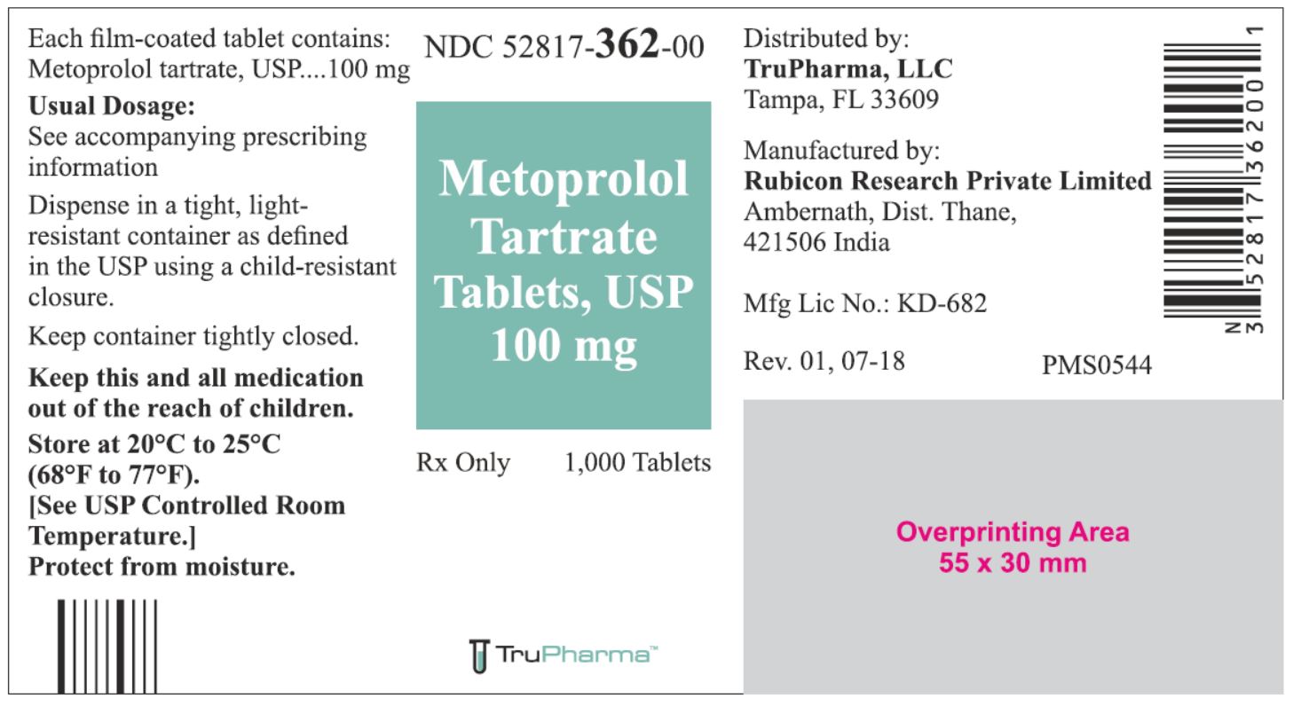 Metoprolol Tartrate Tablets, USP 100 mg - 1000 Tablets - NDC 52817-362-00
