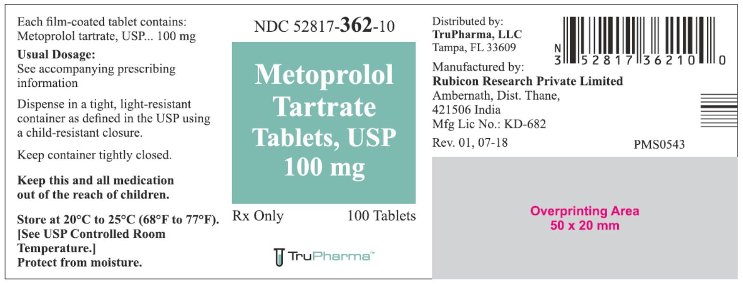 Metoprolol Tartrate Tablets, USP 100 mg - 100 Tablets - NDC 52817-362-10
