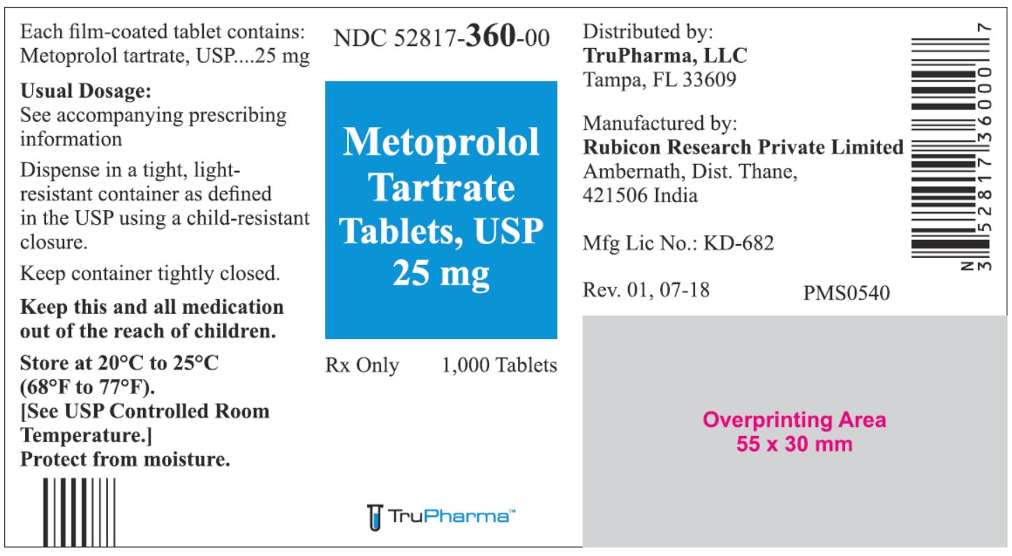 Metoprolol Tartrate Tablets, USP 25 mg - 1000 Tablets - NDC 52817-360-00