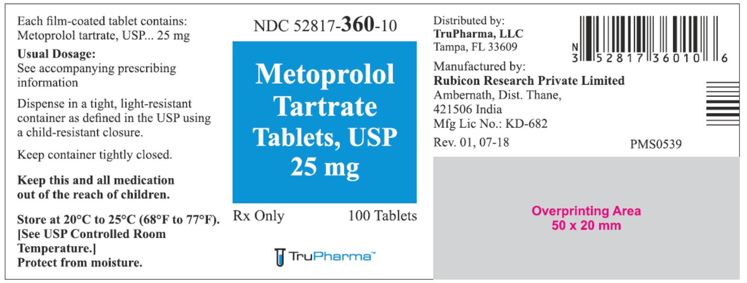 Metoprolol Tartrate Tablets, USP 25 mg - 100 Tablets - NDC 52817-360-10