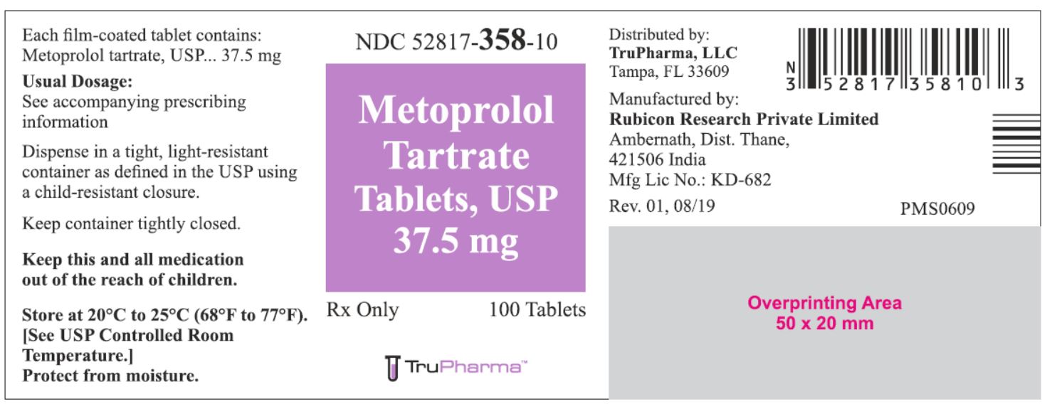 Metoprolol Tartrate Tablets, USP 37.5 mg - 100 Tablets - NDC 52817-358-10
