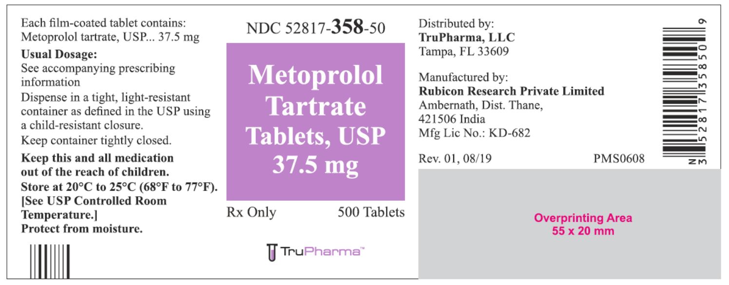 Metoprolol Tartrate Tablets, USP 37.5 mg - 500 Tablets - NDC 52817-358-50