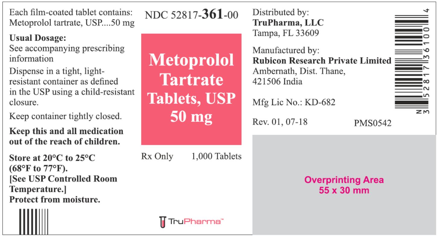 Metoprolol Tartrate Tablets, USP 50 mg - 1000 Tablets - NDC 52817-361-00