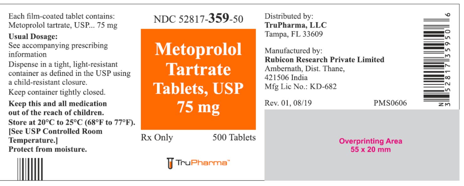 Metoprolol Tartrate Tablets, USP 75 mg - 500 Tablets - NDC 52817-359-50