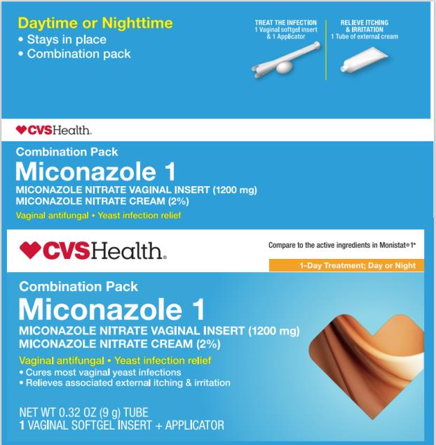 PRINCIPAL DISPLAY PANEL 
Miconazole 1
Miconazole Nitrate Vaginal Insert (1200 mg) 
Miconazole Nitrate Cream (2%)
VAGINAL ANTIFUNGAL | Yeast infection relief
•	Cures most vaginal yeast infections
•	Relieves associated external itching & irritation
Net Wt. 0.32oz (9g) tube
1 Vaginal Softgel Insert + Applicator 
