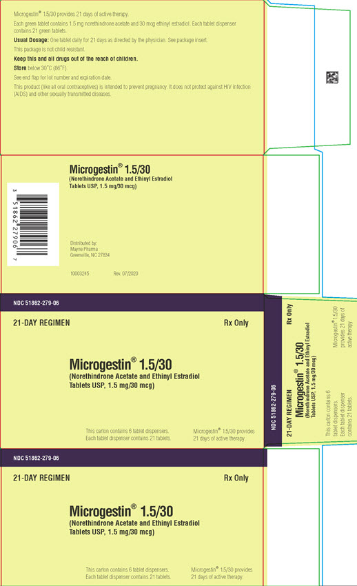 PRINCIPAL DISPLAY PANEL NDC 51862-279-06 Microgestin 1.5/30 (Norethindrone Acetate and Ethinyl Estradiol Tablets USP, 1.5 mg/ 30 mcg) 6 Tablets Dispensers 21 Day Regimen