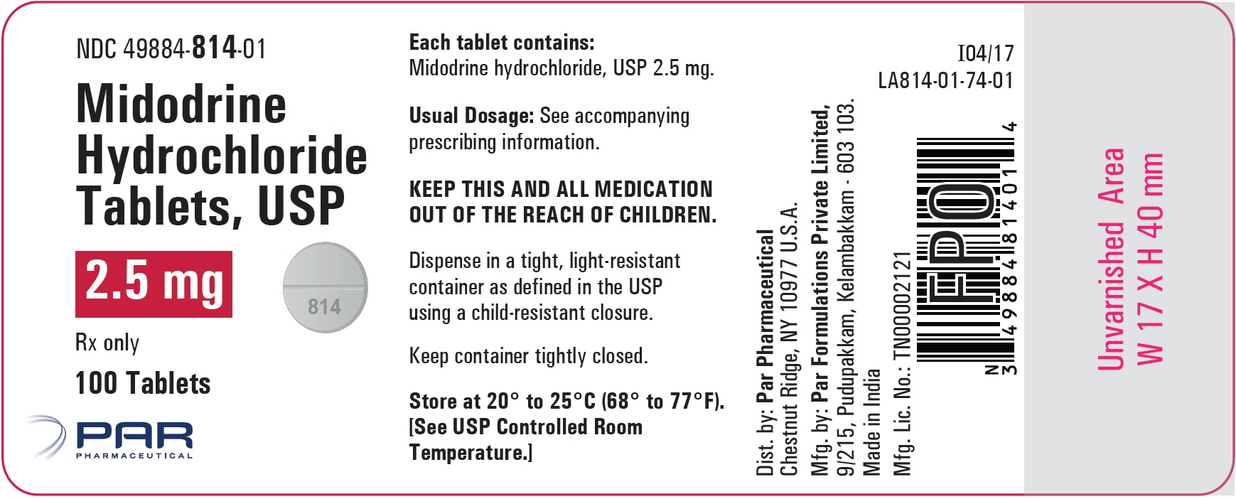 Container Label - 2.5 mg 100 Tablets