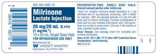 Milrinone Lactate Injection 20 mg/20 mL (1 mg/mL) 10 x 20 mL Single Dose Vials