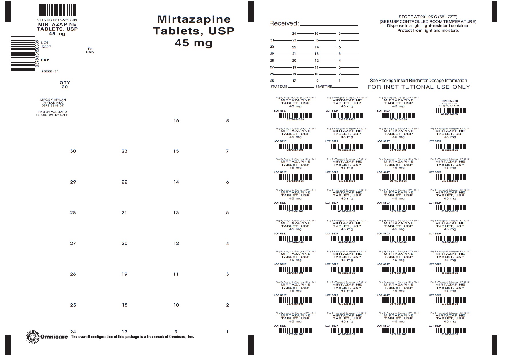 Mirtazepine tablets 45mg bingo card label