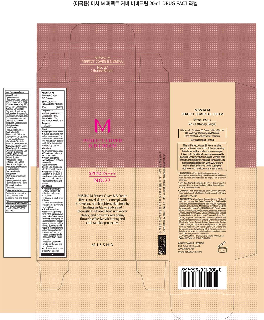 Missha M Perfect Cover Bb No 27 (20ml) | Zinc Oxide, Titanium Dioxide, Octinoxate Cream while Breastfeeding