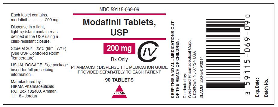 Modafinil Tablets, USP 200 mg/90 Tablets NDC 59115-069-09