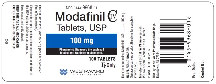 PRINCIPAL DISPLAY PANEL NDC 0143-9968-01 Modafinil Tablets, USP 100 mg 100 TABLETS Rx Only