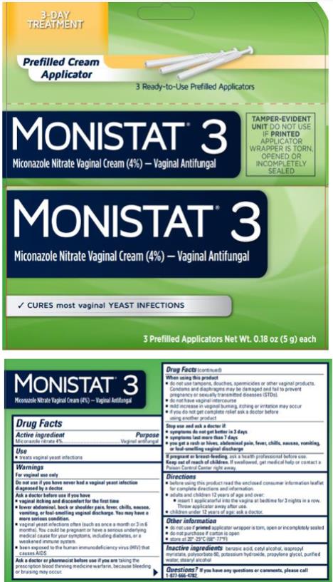 3-DAY TREATMENT
Prefilled Cream Applicator
MONISTAT® 3
Miconazole Nitrate Vaginal Cream (4%)- Vaginal Antifungal
3 Prefilled Applicators Net Wt. 0.18 oz. (5g) each applicator
