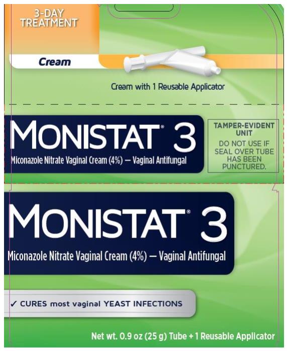PRINCIPAL DISPLAY PANEL 
3 DAY TREATMENT • CREAM
MONISTAT® 3
Miconazole Nitrate Vaginal Cream (4%)
Vaginal Antifungal
Net Wt. 0.9 oz. (25g) Tube + 1 Reusable Applicator
