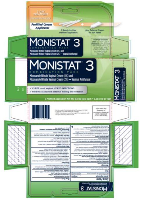 PRINCIPAL DISPLAY PANEL
- Kit Carton
MONISTAT® 3
COMBINATION PACK
Miconazole Nitrate Vaginal Cream (4%) and Miconazole Nitrate Cream (2%) - Vaginal Antifungal
3 PREFILLED APPLICATORS		Net Wt. 0.18 oz. (5g) +0.32 oz. (9g) tube 
