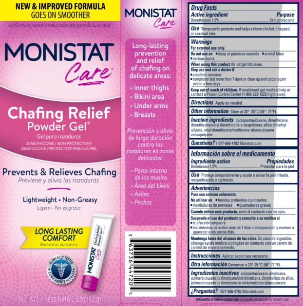 MONISTAT
Care®
Chafing Relief Powder Gel®
DIMETHICONE /SKIN PROTECTANT
NET WT/ Peso Neto 1.5 oz (42g)
