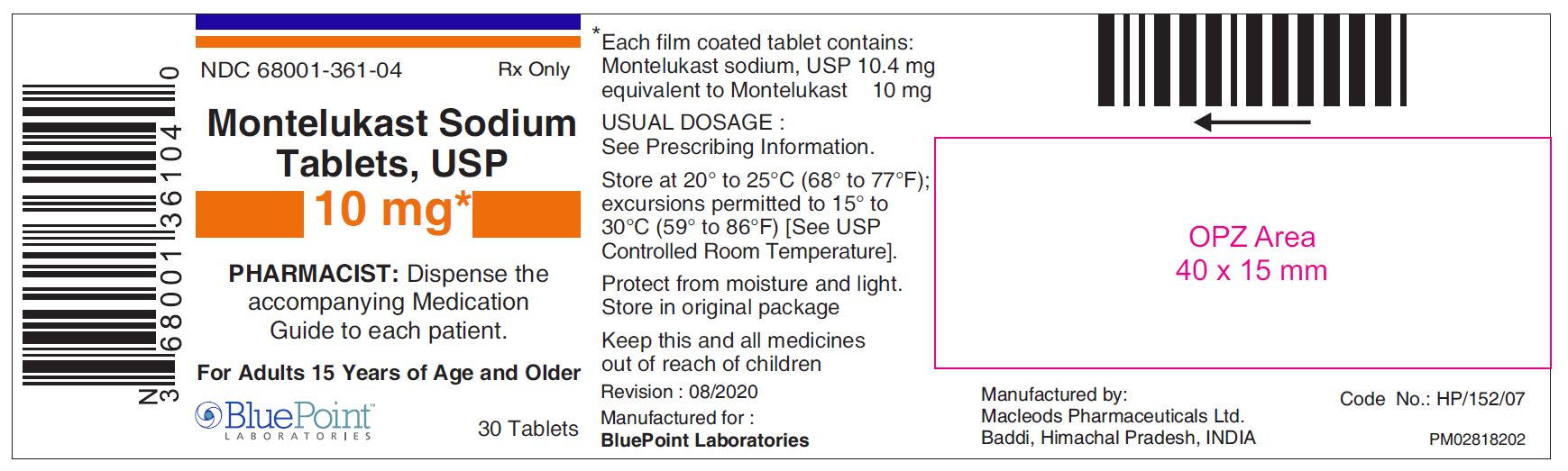 Montelukast Sodium Tablets, USP 100 mg 30 ct
