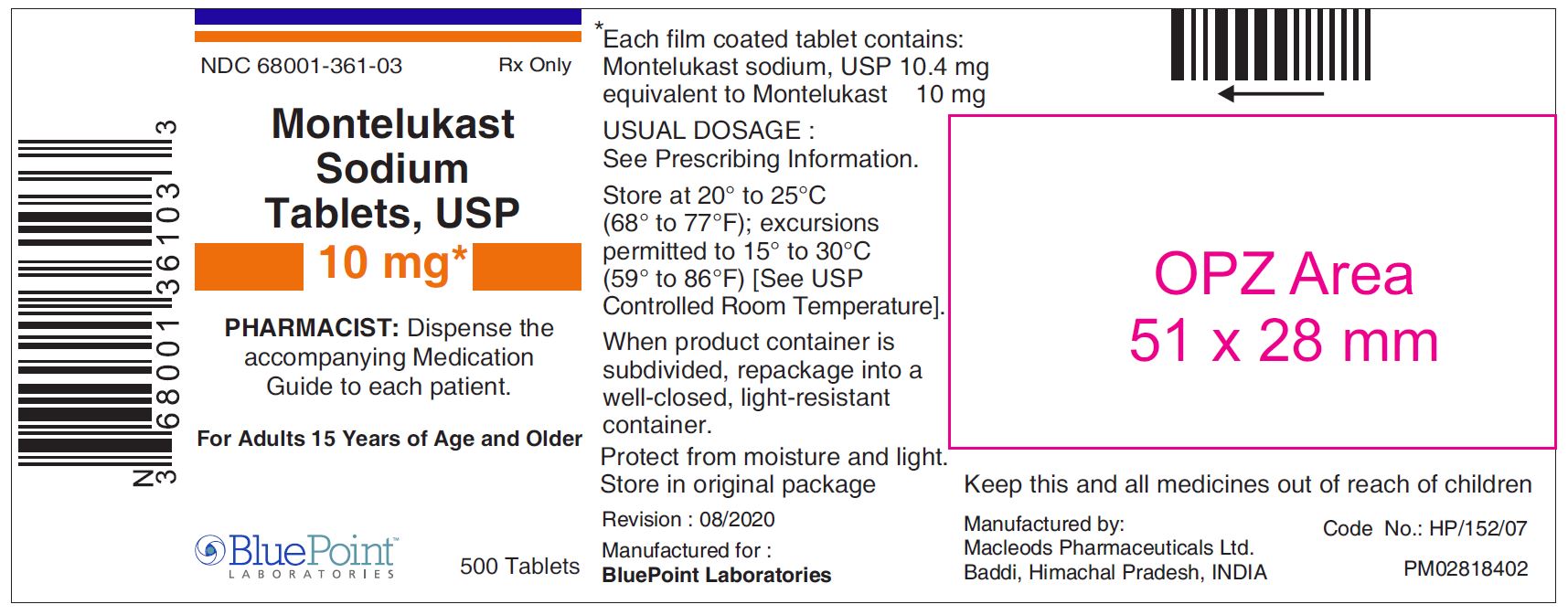 Montelukast Sodium Tablets, USP 10 m 500 ct