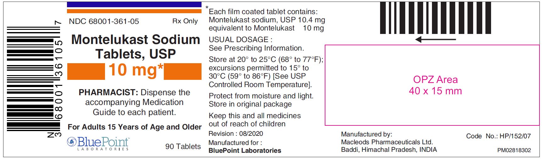 Montelukast Sodium Tablets, USP 10 mg 90 ct