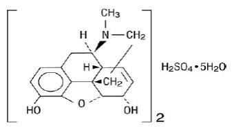 The structural formula for Morphine sulfate is an odorless, white, crystalline powder with a bitter taste.  It has a solubility of 1 in 21 parts of water and 1 in 1000 parts of alcohol, but is practically insoluble in chloroform or ether.  The octanol: water partition coefficient of morphine is 1.42 at physiologic pH and the pKb is 7.9 for the tertiary nitrogen (mostly ionized at pH 7.4).  