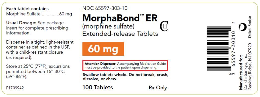 PRINCIPAL DISPLAY PANEL NDC 65597-303-10 MorphaBond ER (morphine sulfate) Extended-release Tablets 60 mg 100 Tablets Rx Only