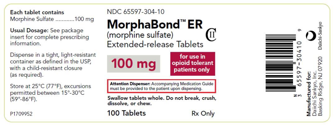 PRINCIPAL DISPLAY PANEL NDC 65597-304-10 MorphaBond ER (morphine sulfate) Extended-release Tablets 100 mg 100 Tablets Rx Only
